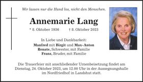 Traueranzeige Annemarie Lang