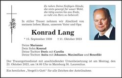 Traueranzeige Konrad Lang