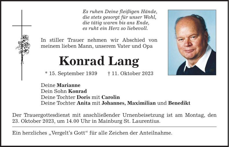 Traueranzeige Konrad Lang