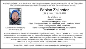 Traueranzeige Fabian Zeilhofer