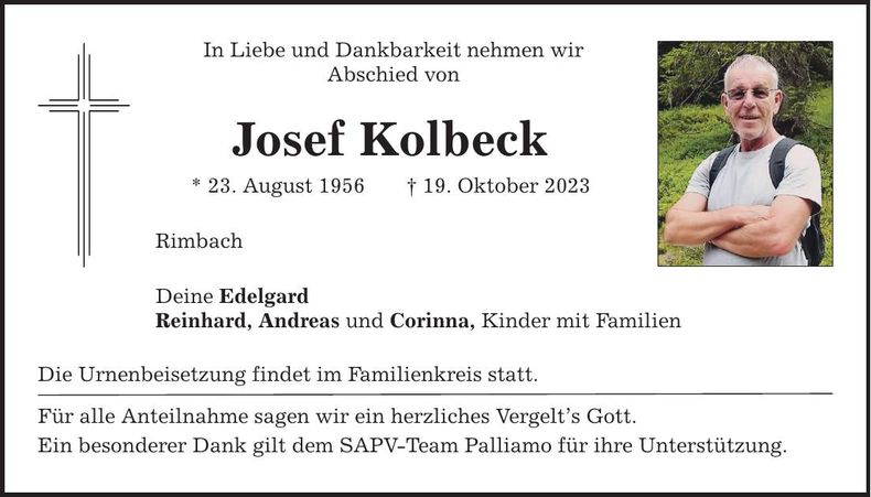 Traueranzeige Josef Kolbeck