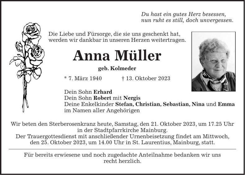 Traueranzeige Anna Müller