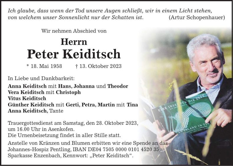 Traueranzeige Peter Keiditsch
