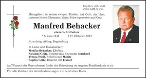 Traueranzeige Manfred Behacker