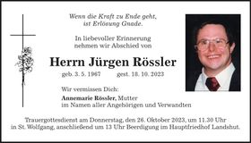 Traueranzeige Jürgen Rössler
