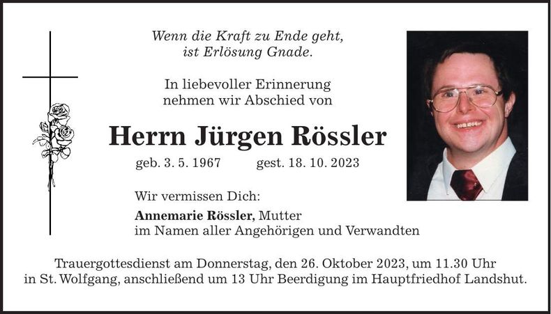 Traueranzeige Jürgen Rössler