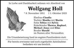 Traueranzeige Wolfgang Holl