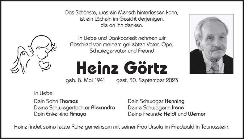 Traueranzeige Heinz Görtz
