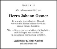 Traueranzeige Johann Ossner
