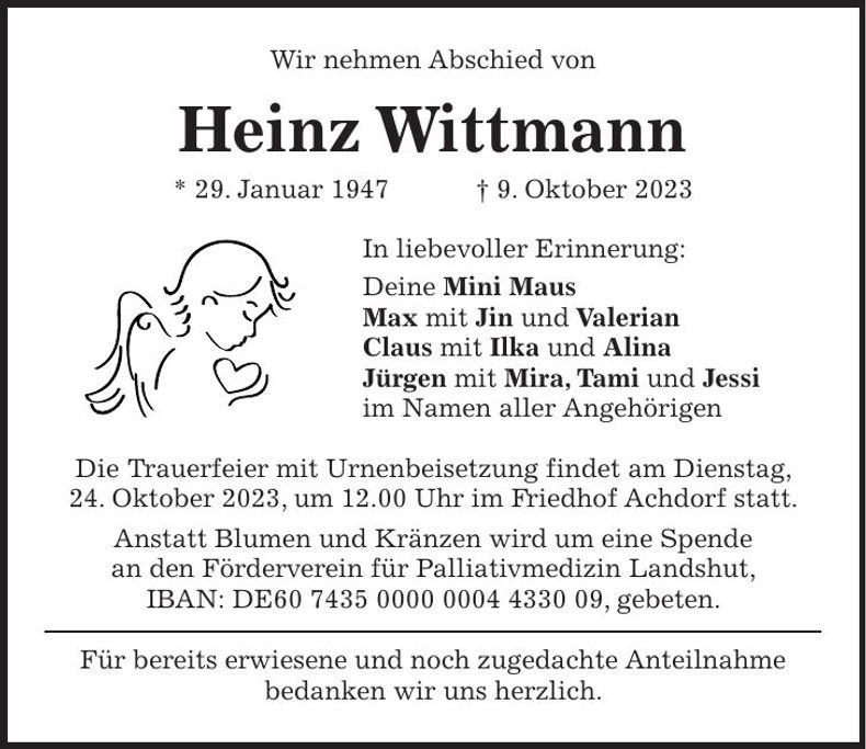 Traueranzeige Heinz Wittmann
