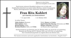 Traueranzeige Rita Kahlert
