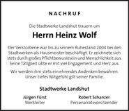 Traueranzeige Heinz Wolf