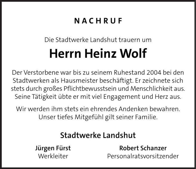 Traueranzeige Heinz Wolf