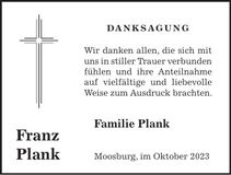 Traueranzeige Franz Plank