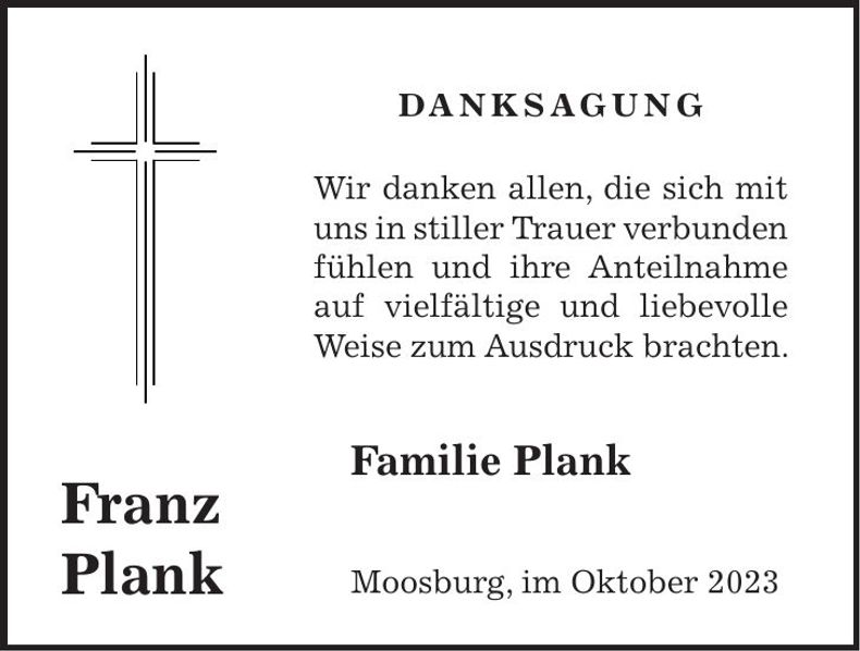 Traueranzeige Franz Plank