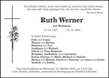 Traueranzeige Ruth Werner