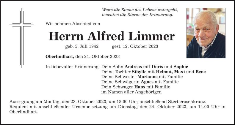 Traueranzeige Alfred Limmer