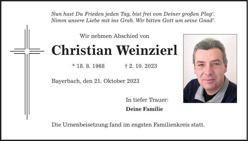 Traueranzeige Christian Weinzierl