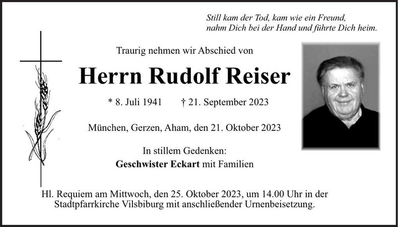 Traueranzeige Rudolf Reiser