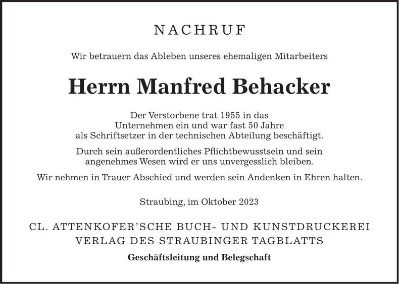 Traueranzeige Dieter Eckhodl
