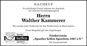 Traueranzeige Walther Kammerer