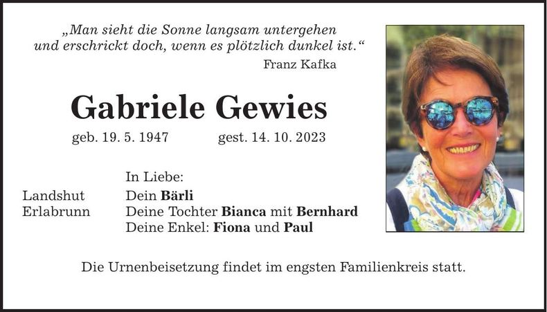 Traueranzeige Gabriele Gewies