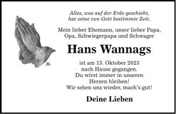 Traueranzeige Hans Wannags
