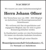 Traueranzeige Johann Oßner