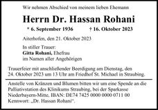 Traueranzeige Hassan Rohani