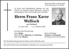Traueranzeige Franz Xaver Wellisch