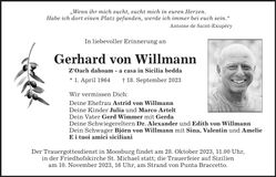 Traueranzeige Gerhard von Willmann