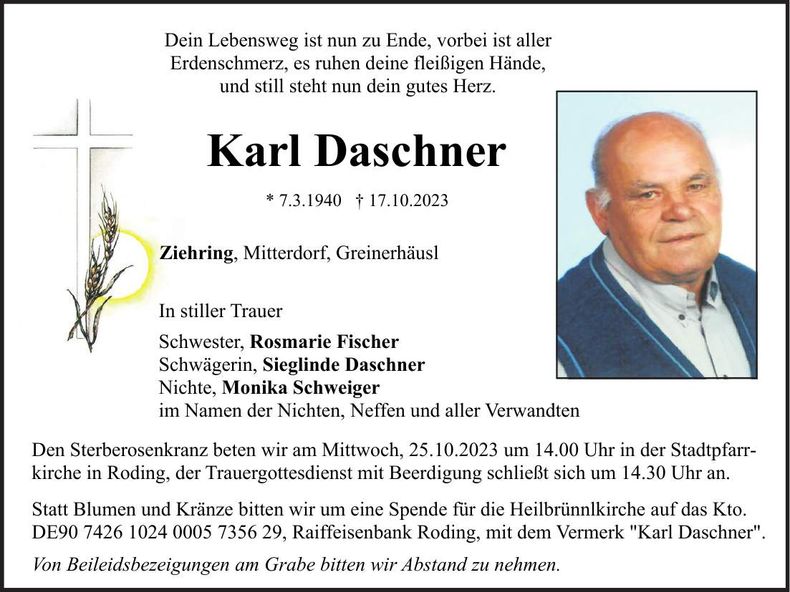 Traueranzeige Karl Daschner