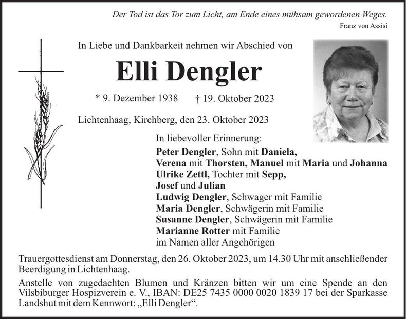 Traueranzeige Elli Dengler