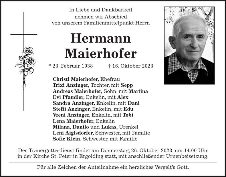 Traueranzeige Hermann Maierhofer