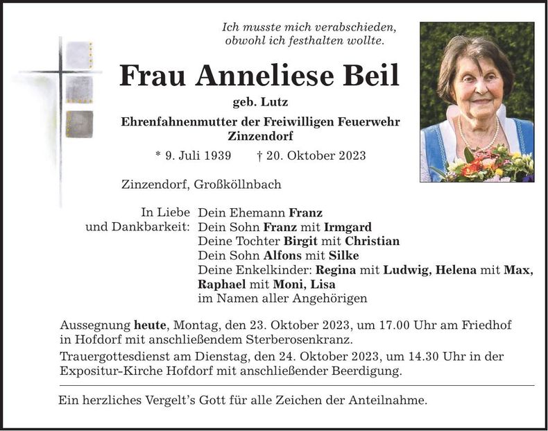 Traueranzeige Anneliese Beil