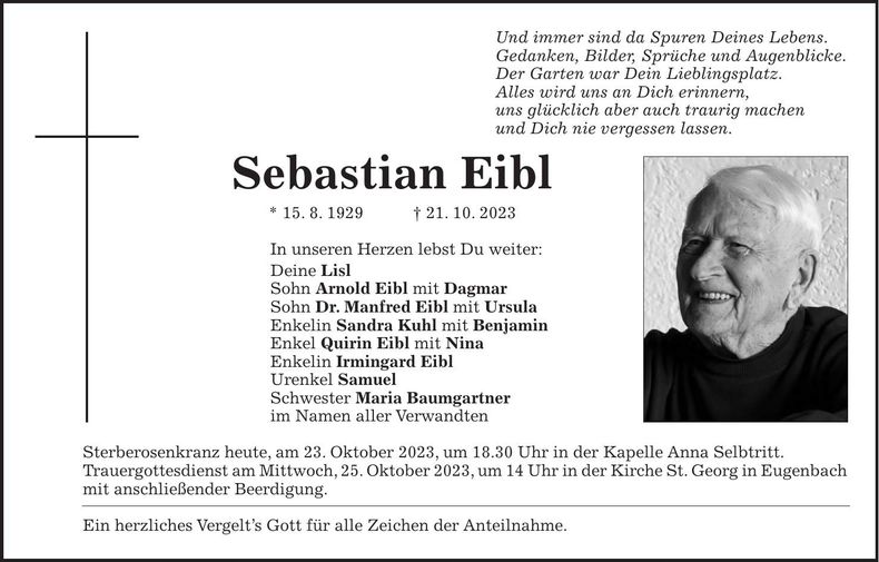 Traueranzeige Sebastian Eibl