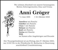 Traueranzeige Anne Gröger