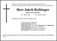 Traueranzeige Jakob Kolbinger