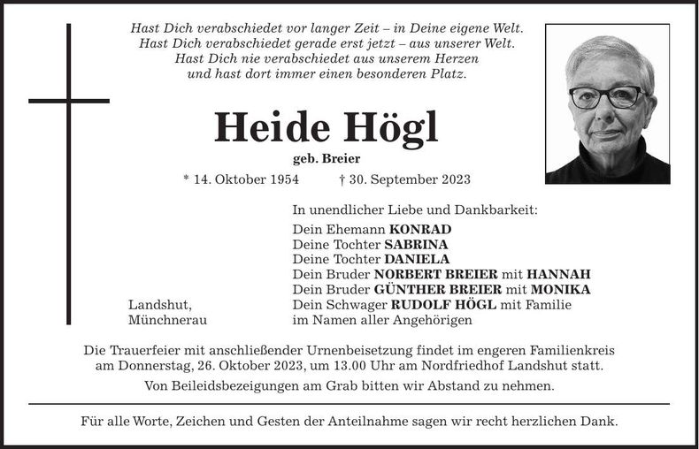 Traueranzeige Heide Högl