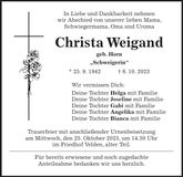 Traueranzeige Christa Weigand