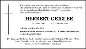 Traueranzeige Herbert Geißler