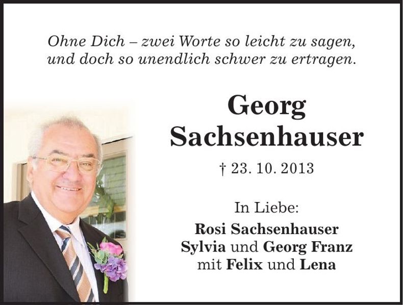 Traueranzeige Georg Sachsenhauser