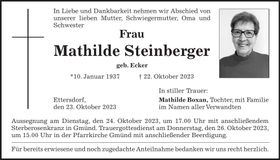 Traueranzeige Mathilde Steinberger