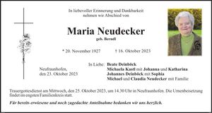 Traueranzeige Maria Neudecker