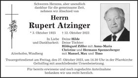Traueranzeige Rupert Atzinger