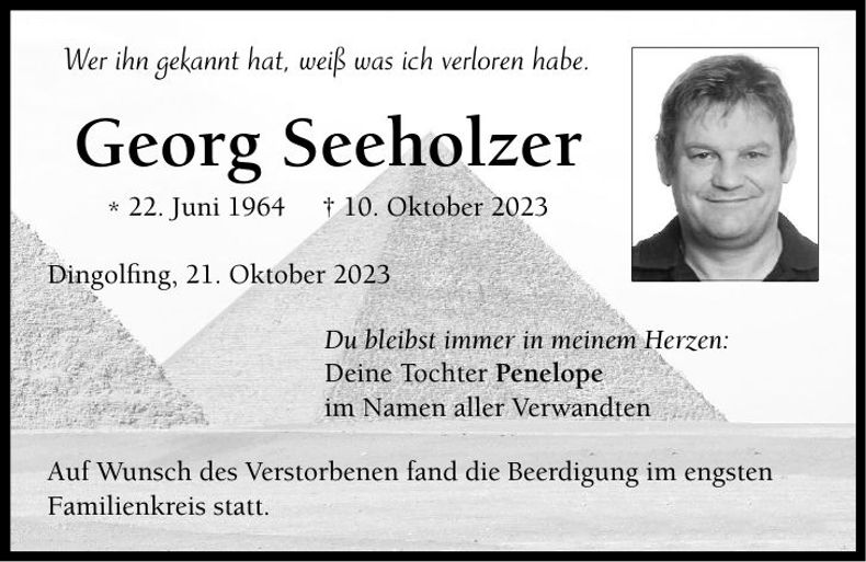 Traueranzeige Georg Seeholzer