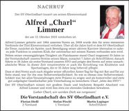 Traueranzeige Alfred Limmer