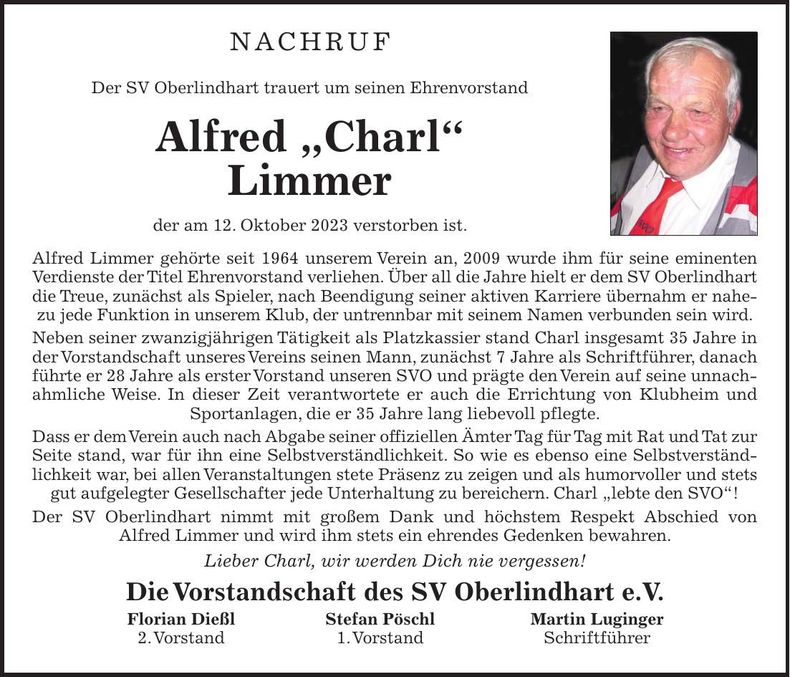 Traueranzeige Alfred Limmer