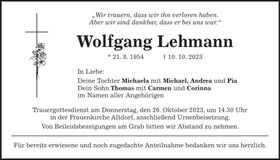 Traueranzeige Wolfgang Lehmann