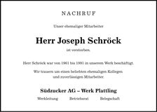 Traueranzeige Joseph Schröck